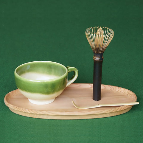 Matcha, Green Tea, ceremonial party set with natural cedar tray