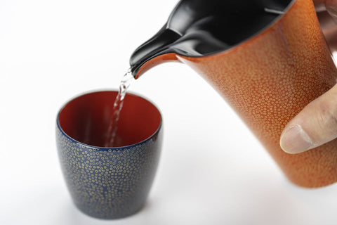 Suginari or Japanese cedar-shaped, Sake cup, Nanako-coating, black, red, navy blue, orange