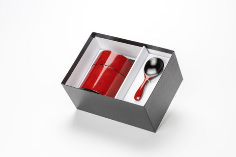 Tea canister with tea spoon, wooden, Nanako-coating